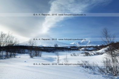 Фотография: зимний вид на действующий Ключевской вулкан. Камчатка, Ключевская группа вулканов